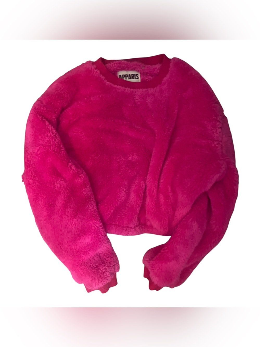 Apparis Harlow Teddy Crewneck Sweatshirt and Shorts Lounge Set in Fuchsia.